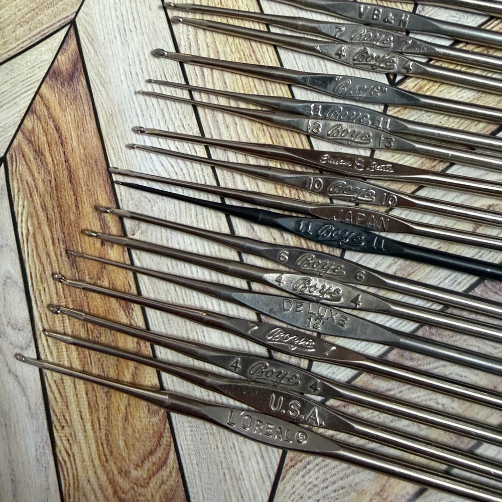 Large Vintage Steel Crochet Hooks Set various Brands, Sizes